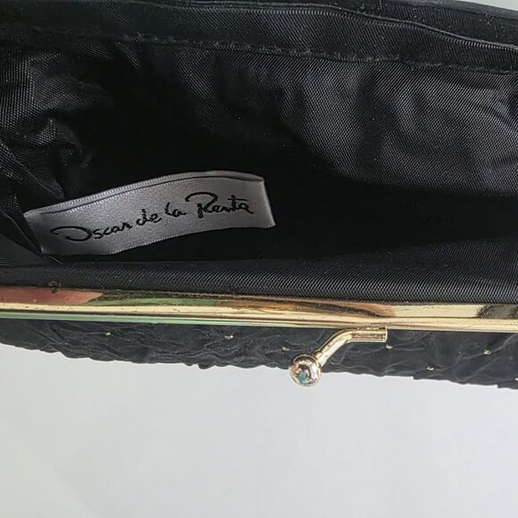 Oscar De La Renta Black with Gold beads Clutch Bag with Mirror LIKE NEW! - Picture 7 of 10